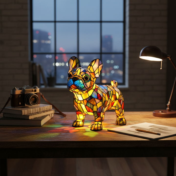 Bouledogue Français - Lampe Vitrail Enchanté