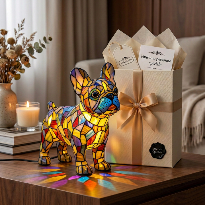 Bouledogue Français - Lampe Vitrail Enchanté